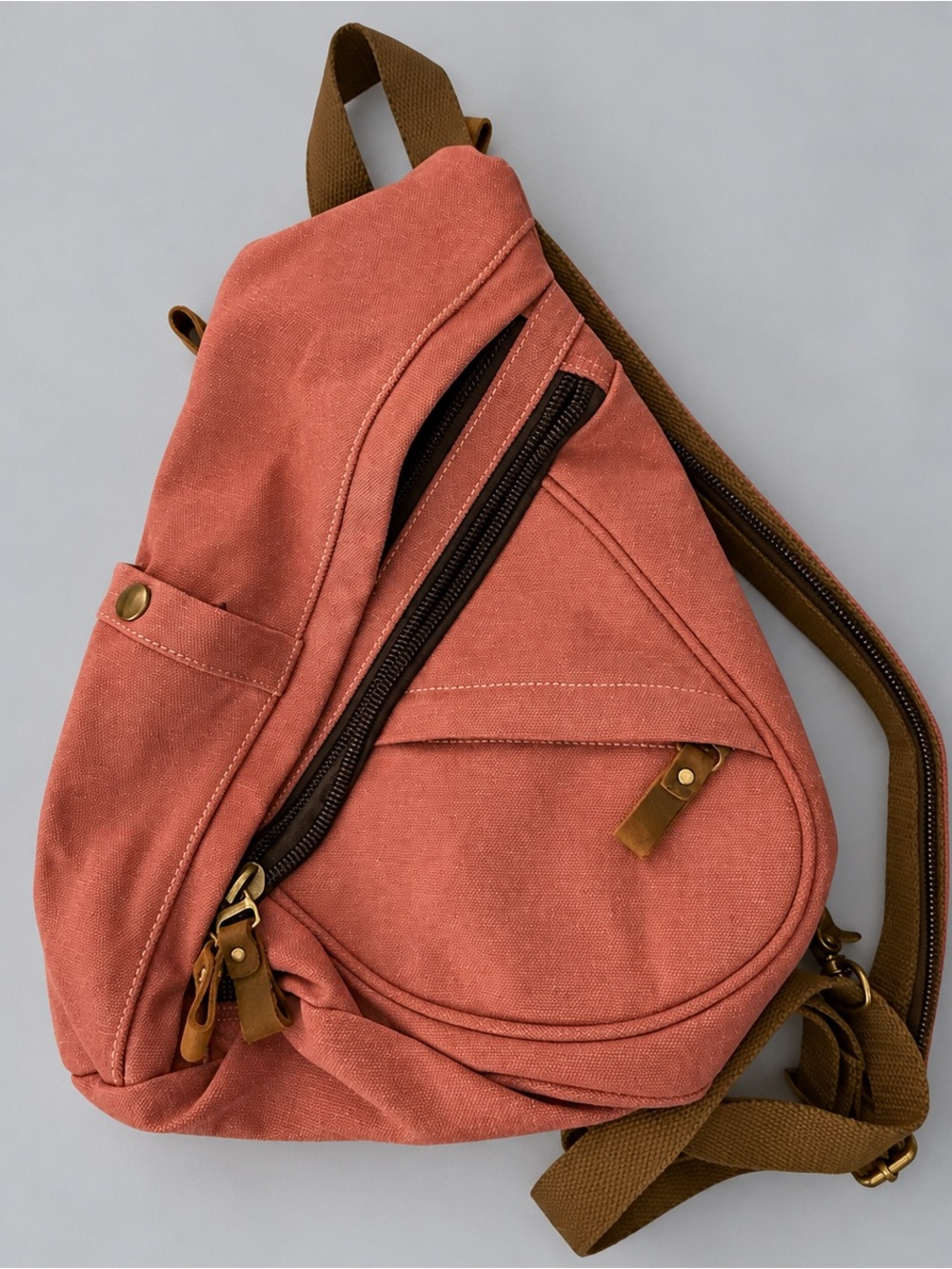 Dusty Rose Canvas Sling Backpack Crossbody Travel Bag Multiple Pockets